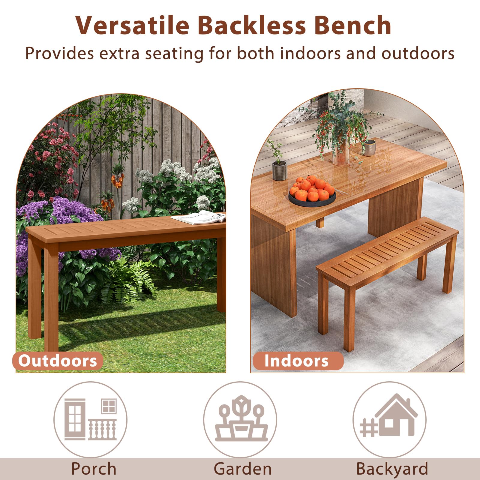 KOMFOTTEU Panchina da giardino in legno massiccio, per 2 persone, per esterni, resistente alle intemperie, 100 x 30,5 x 47 cm, per giardino, cortile, veranda