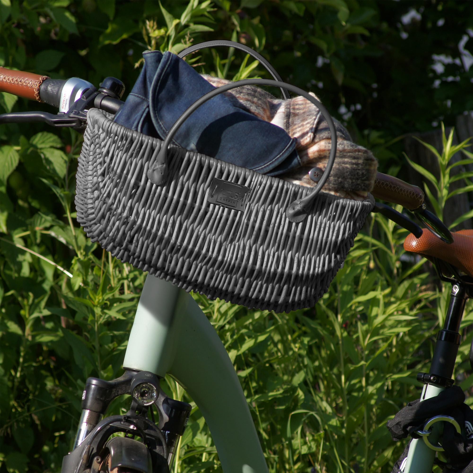 UNUS Panier de vélo en Osier, 22x40x21,5 cm, Résistant aux intempéries, Plastique, Fixation avec Sangle pour Porte-Bagages ou Guidon