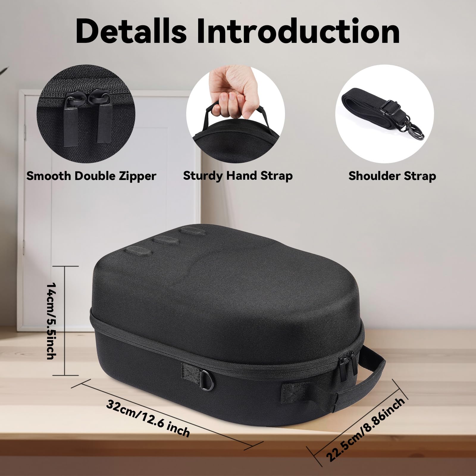 Étui de transport rigide de grande taille pour Oculus/Meta Quest 3 - Compatible avec casque VR officiel avec sangle Elite et accessoires Quest 3 VR - Étanche et sans peluches - Noir