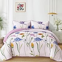 Vista 12 de WONGS BEDDING Juego de edredón floral Queen, 3 piezas juego de cubrecama azul y rosa cubrecama botánica cubrecamas cubre cama edredones, juego
