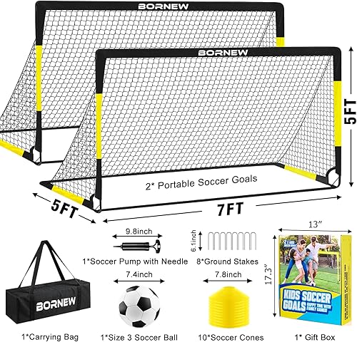 Miniatura 3 de Portería de Fútbol para Niños para Patio Trasero - Juego de 2 Porterías de 7X5 / 6X4 pies, Redes de Fútbol para Niños Pequeños, Equipo de 1. Negro