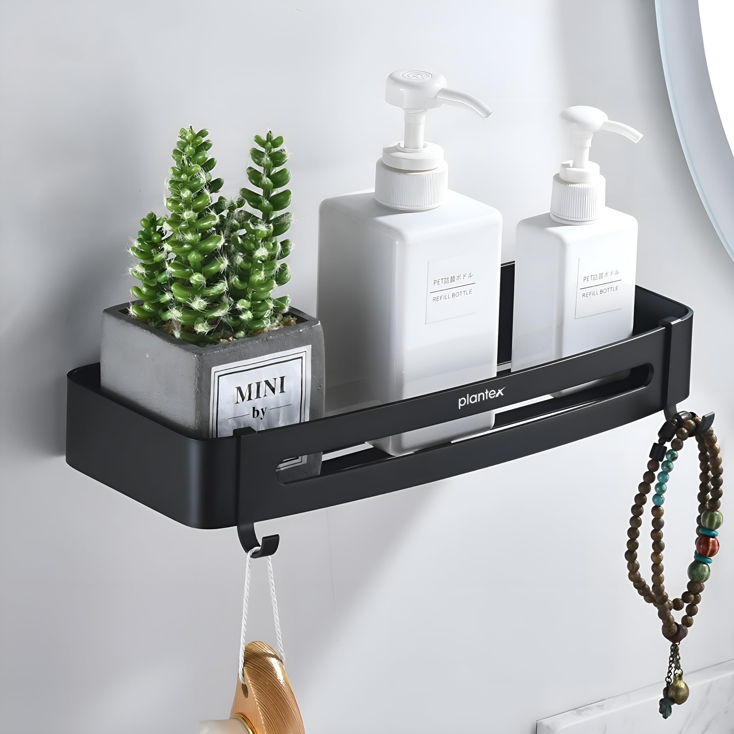 Plantex Adhesive Bathroom Corner Shelf for Wall/Aluminium Corner Rack for Kitchen Self Adhesive with Removable Hooks & Magic Stickers/Bathroom Accessories (9x9 inches, Matt Black) (B0DC6DB97R) Amazon Price History, Amazon Price Tracker