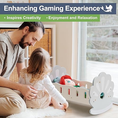 Miniatura 6 de ROBUD Cuna de madera para muñecas, cama de muñeca con ropa de cama acogedora, se adapta a accesorios de muñeca de hasta 18 pulgadas (azul)