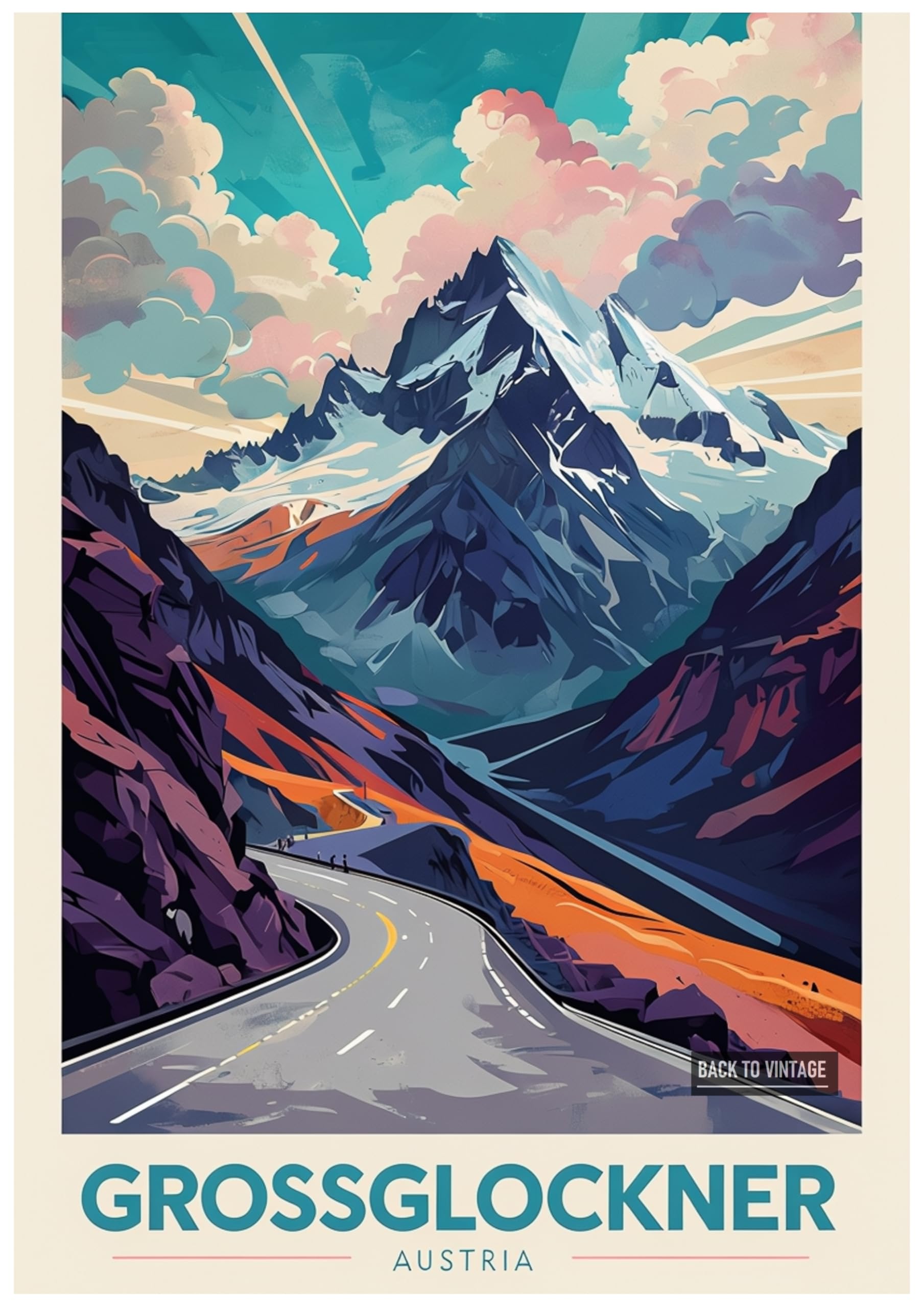 Vibrant Illustration Of Grossglockner Mountain In Austria - Retro Europe Travel Poster A4 Size Vintage Wall Art Print of Famous European Destinations Ideal for Home or Office Decor