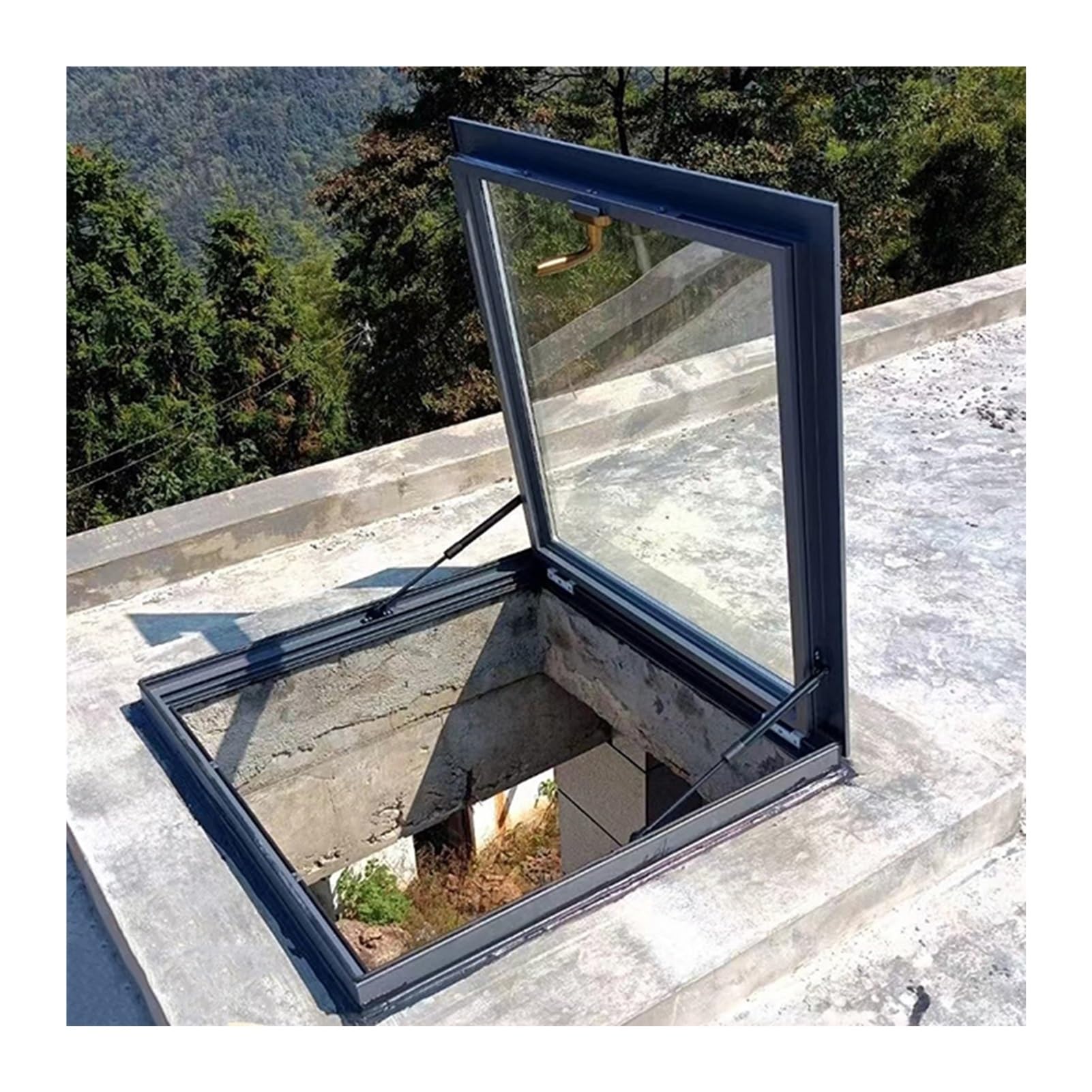 Klerdh Black Tempered Glass Roof Window, Sloped Flat Skylight For Basement(80X80cm)