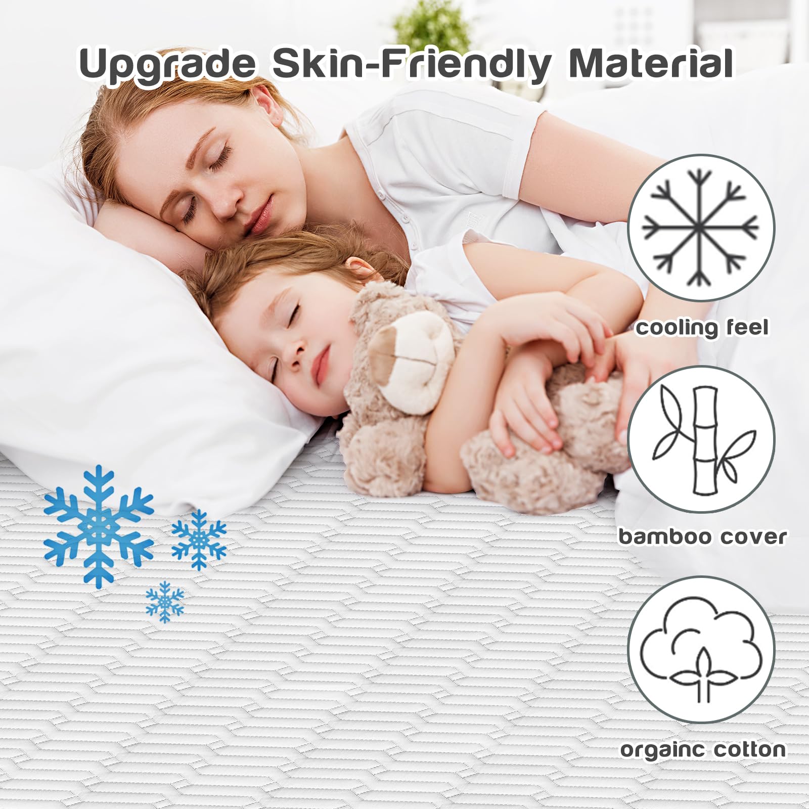 Cubrecolchón de espuma viscoelástica refrescante de 3 pulgadas, colchón de espuma de alta densidad con funda de bambú extraíble lavable, hipoalergénico, cubrecolchón de cama tamaño Queen