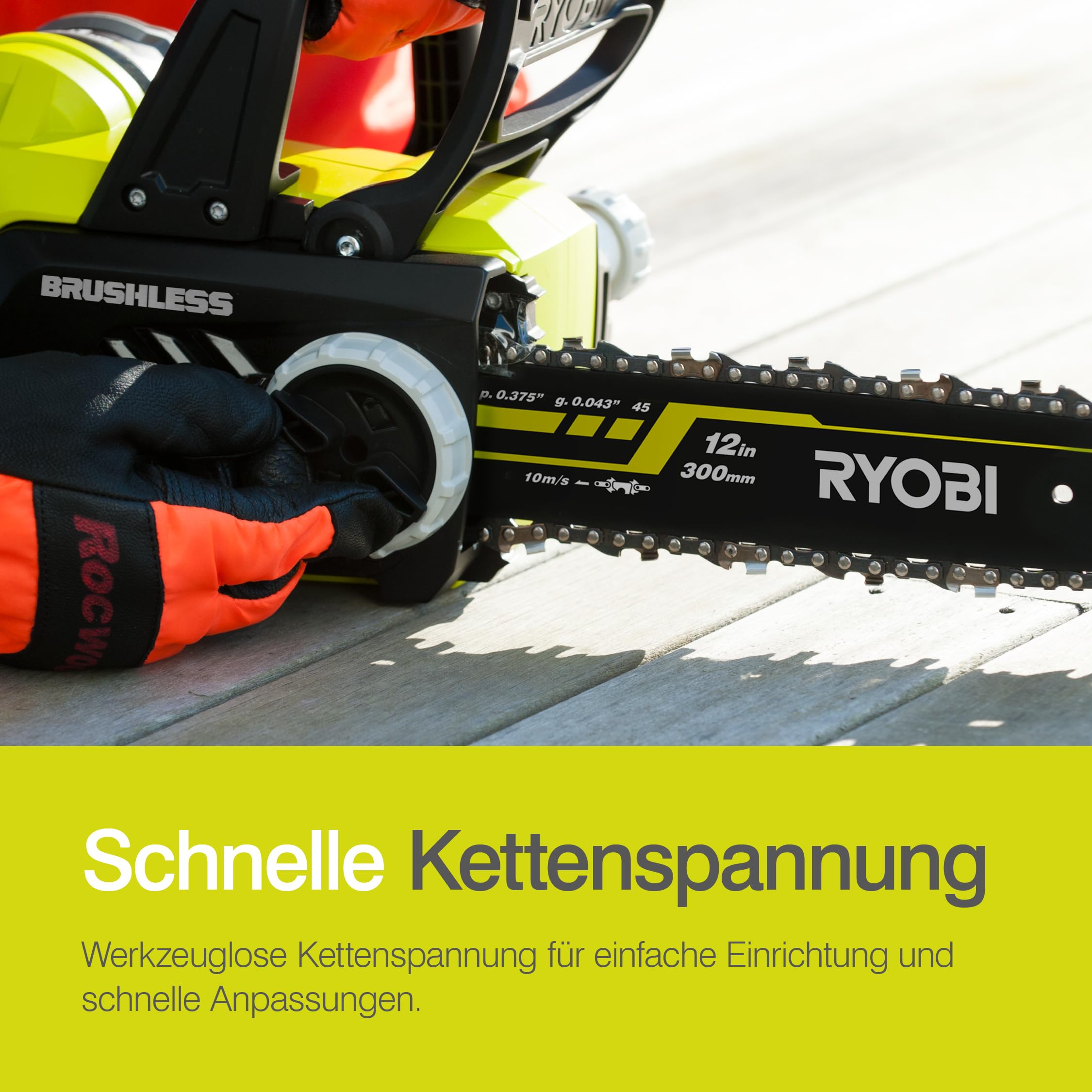 RYOBI 18 V ONE+ Brushless Akku-Kettensäge OCS1830, Schwertlänge 30 cm, bürstenloser Motor, werkzeugloses Kettenspannen, ohne Akku und Ladegerät