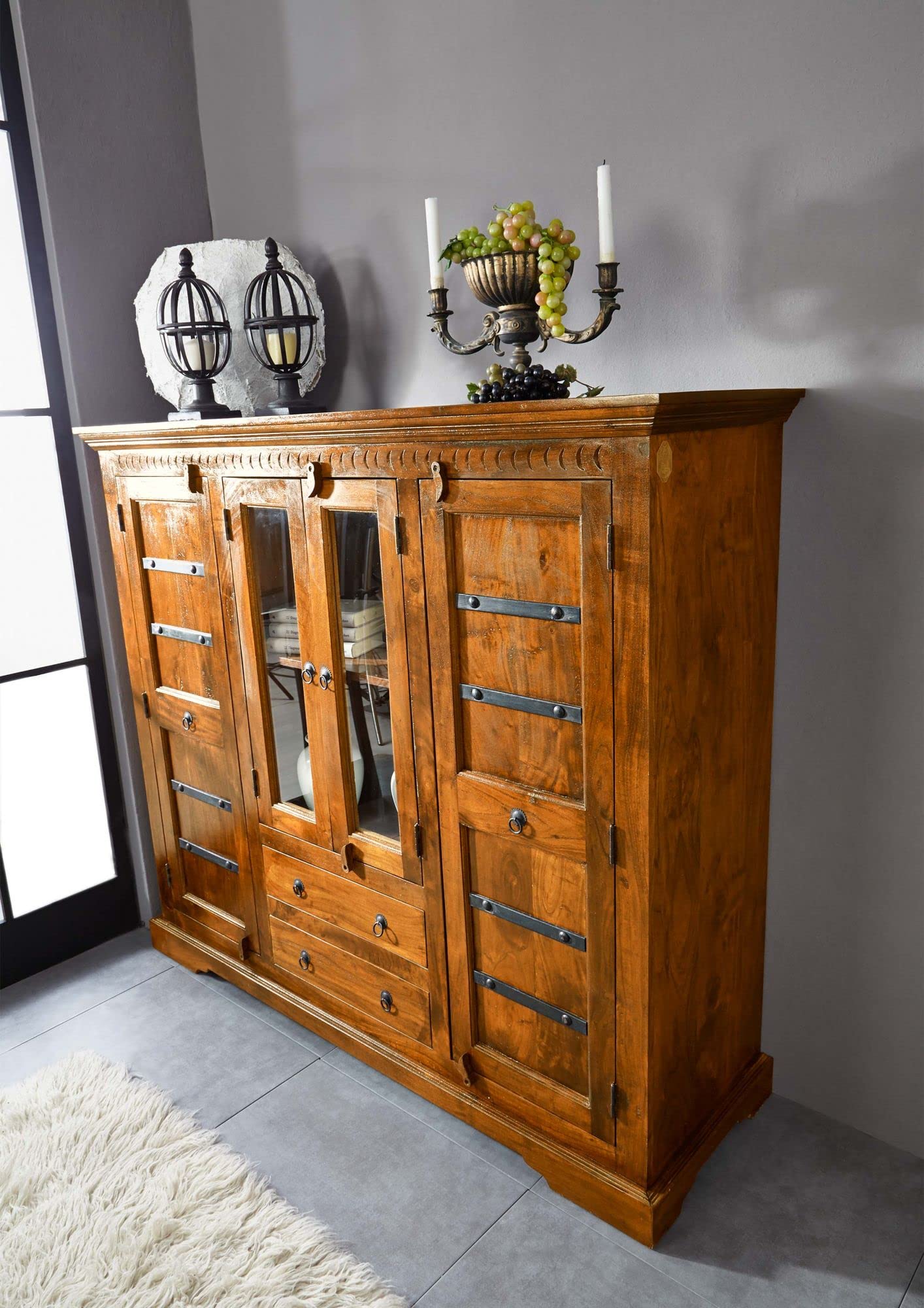 MASSIVMOEBEL24.DE Buffet 160x50 Acacia laqué Miel Oxford #0418
