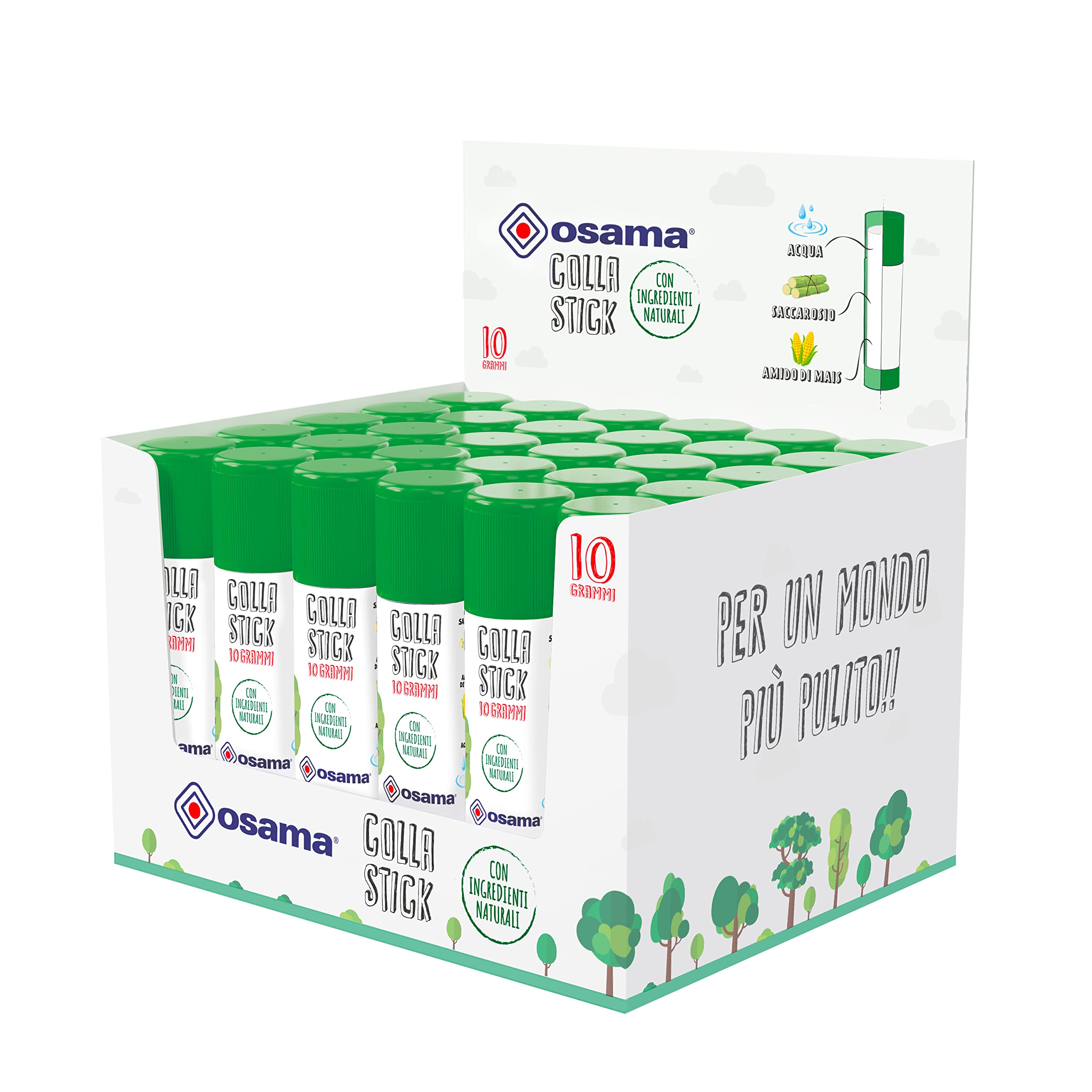 Osama – Klebestift Extra Stark, 30 Stück, 10 g-Klebestift-Set, Ideal für Schul- und Schreibbedarf, Büro und Uni - gleitend, resistent und für Kinder geeignet, klassische Natural