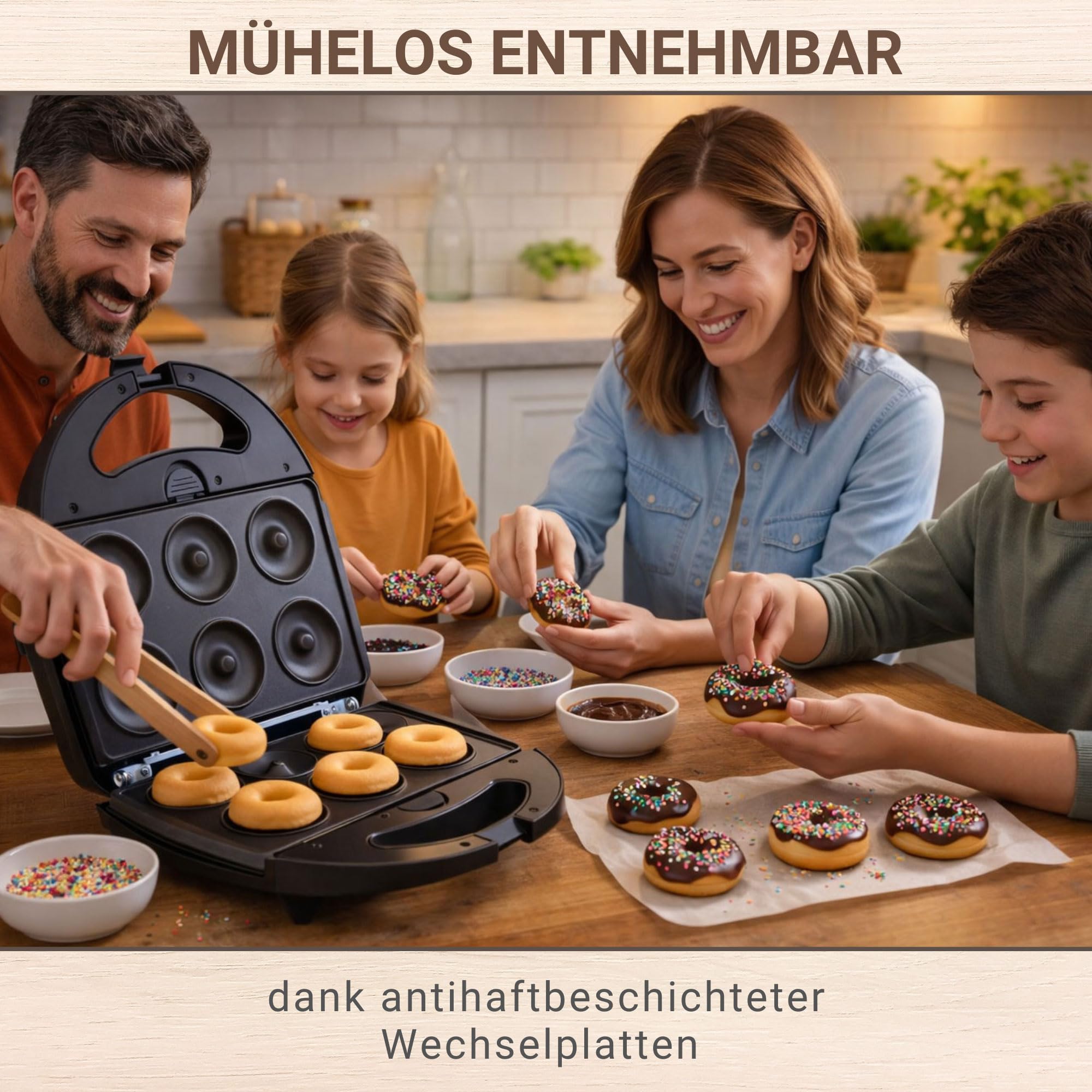 Syntrox Germany Edelstahl Maker Donutmaker Chefmaker SM-1300W Donut mit herausnehmbaren Backplatten