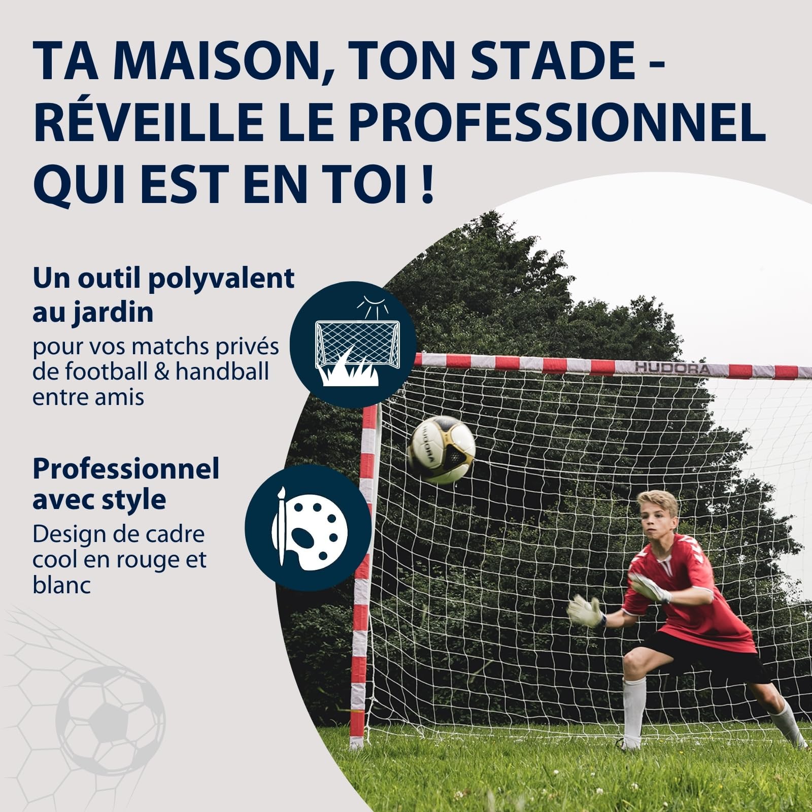 HUDORA But de Football Allround 300 - But Stable & résistant pour Enfants & Adultes - Dimensions typiques d'un But de Handball - But d'extérieur de qualité pour s'amuser & s'entraîner