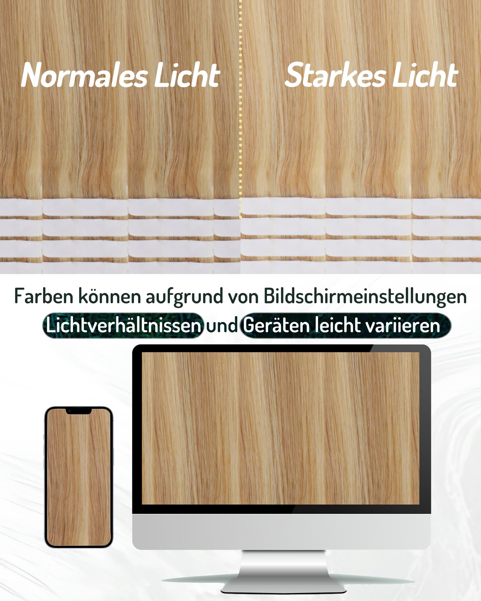 RUNATURE Extensions Echthaar Tape Blond Highlight 50cm 20pcs 50g #16P24 unsichtbar
