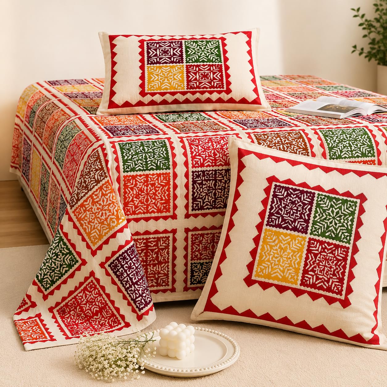 JAIPUR PRINTS King Size Bedsheet | Cloud Cotton King Size with Two Pillow Covers| Super Soft Bed Sheet for King Size Bed | (235 x 215 cm/90 x 100 inch) Flat Sheet, Red-image-13