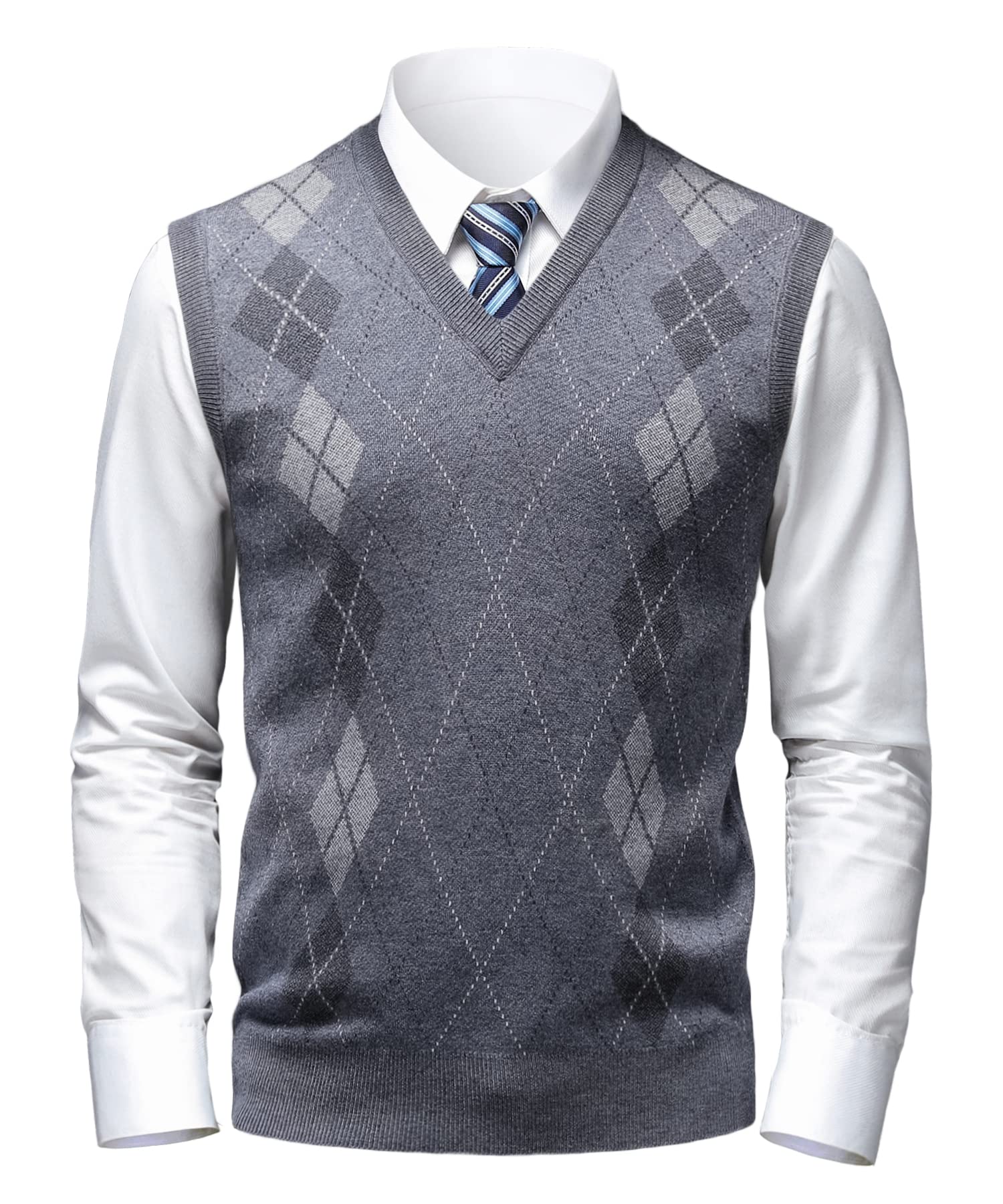 Gilet in Maglia da Uomo Argyle Classica con Scollo a V Maglieria Senza Maniche Pullover Maglione Smanicato Canotte Maglioncino Autunno Inverno