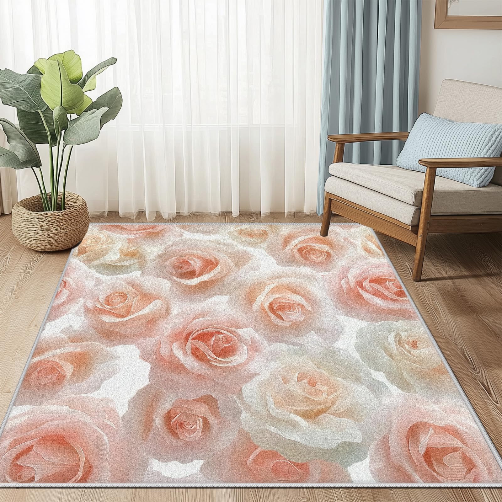 Tapis romantique à fleurs roses de qualité supérieure 120cm