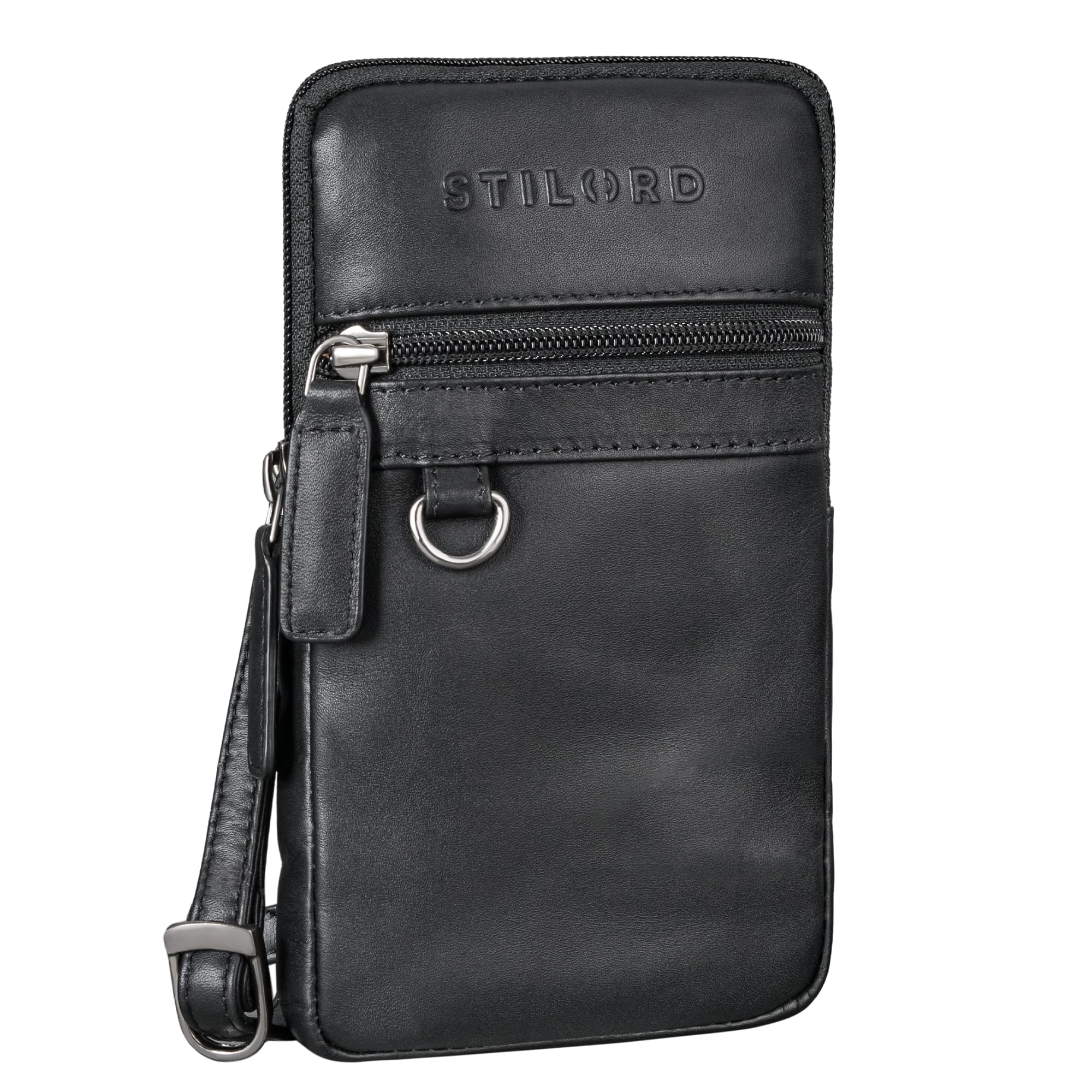 STILORD Mauve Stylische 2 in 1 Hüfttasche Herren Leder - Multifunktionale Umhängetasche mit Gürtelschlaufe Bauchtasche Echtleder Handy-Tasche 7 Zoll Gürteltasche Farbe:schwarz