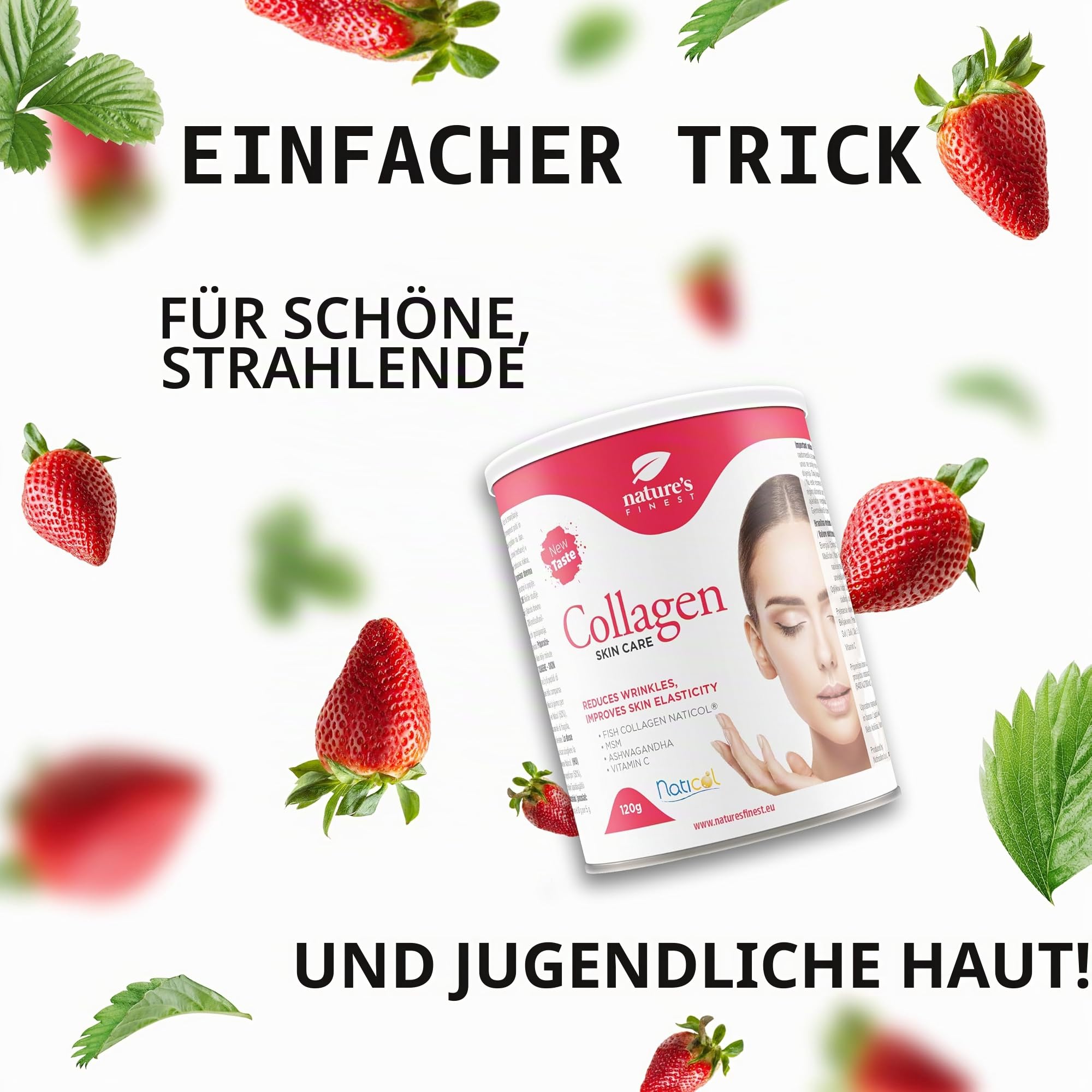 Nature's Finest Collagen SkinCare - Marine Kollagen Pulver Hochdosiert (5000mg) - Kollagen-Präparate mit Vitamin C - Unterstützt Haare, Nägel und Haut - Kollagen zum Trinken