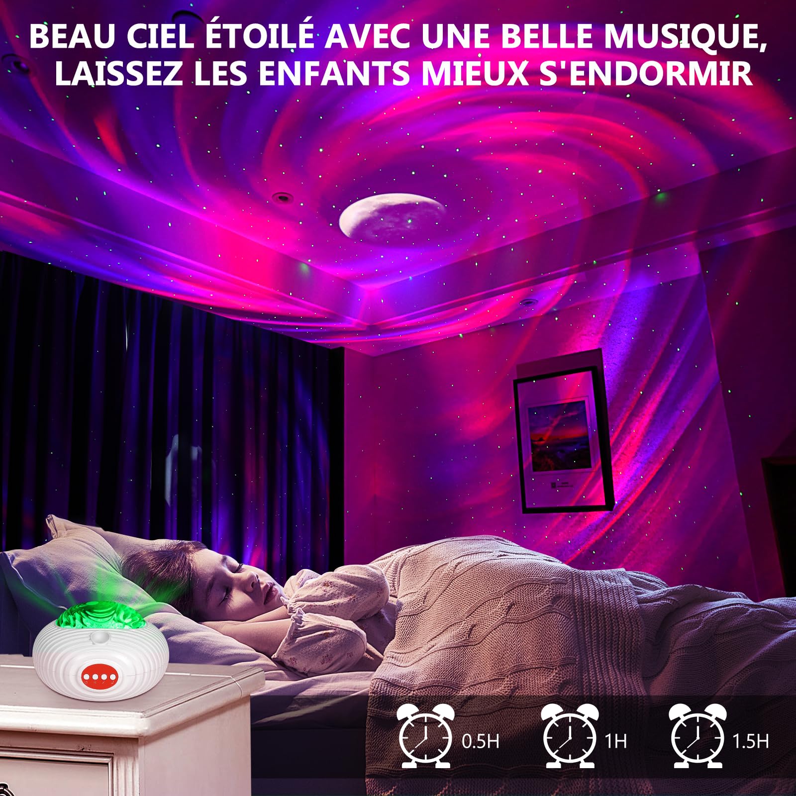 Jirmerp Proiettore Stelle Soffitto,Doppio Effetto Proiettore cielo Stellato Aurora e la Via Lattea con Altoparlante Bluetooth Luce Notturna con Timer/Remoto, per bambini, adulti