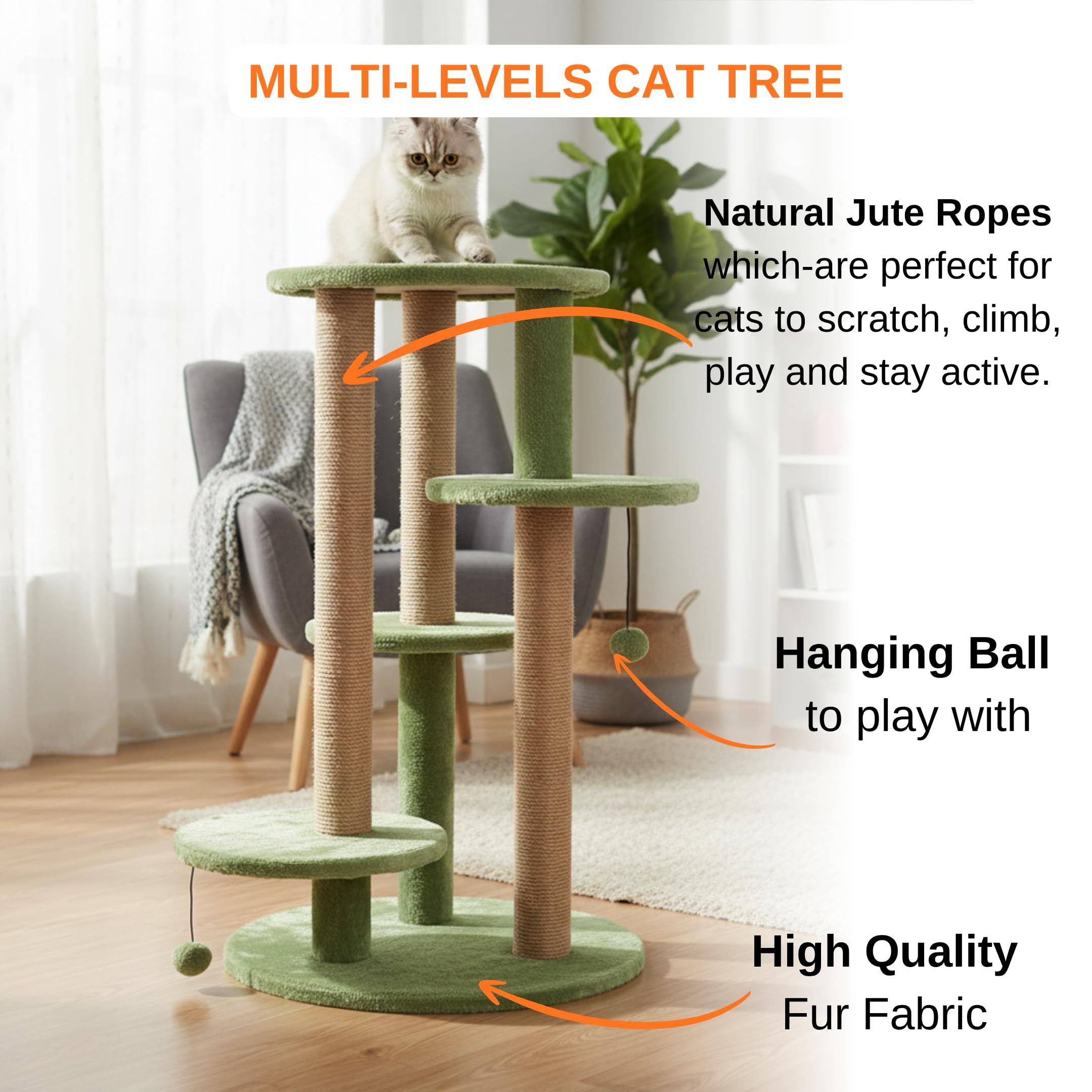 FURRLOVERS Multi-Level Cat Tree with Scratching Posts and Platforms (Green - FURR-11) 1