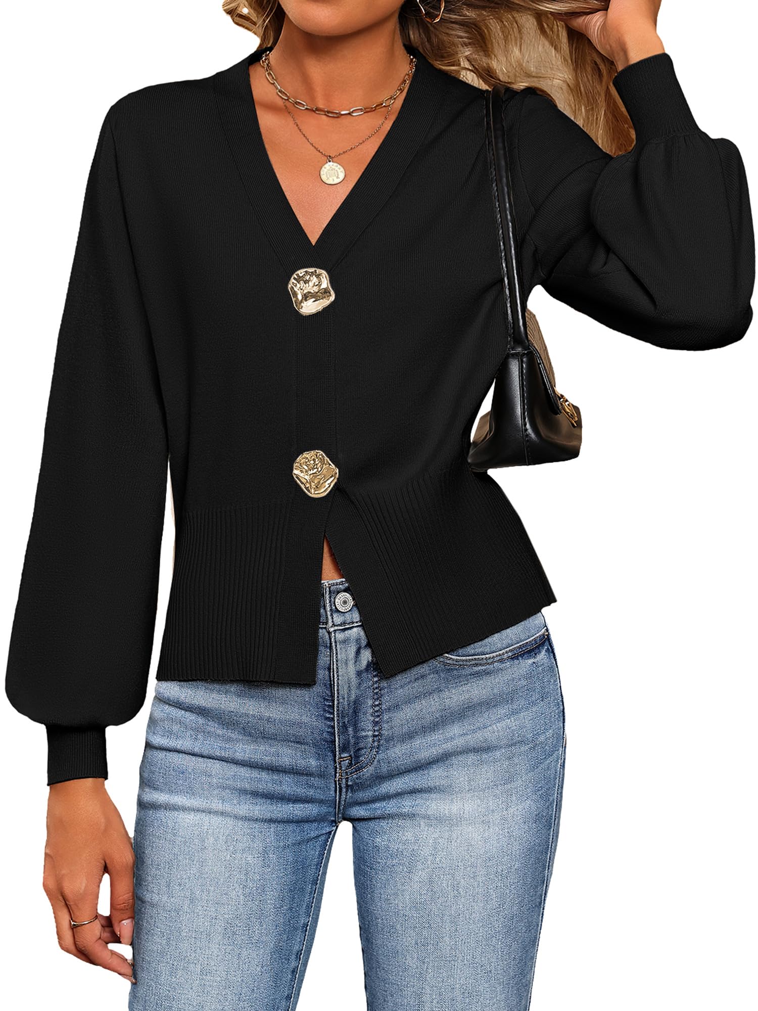 Sweaters for Women V Neck Lightweight Cropped Sweater Ribbed Knit Pullover Casual Trendy Tops Fall Outfits 2025