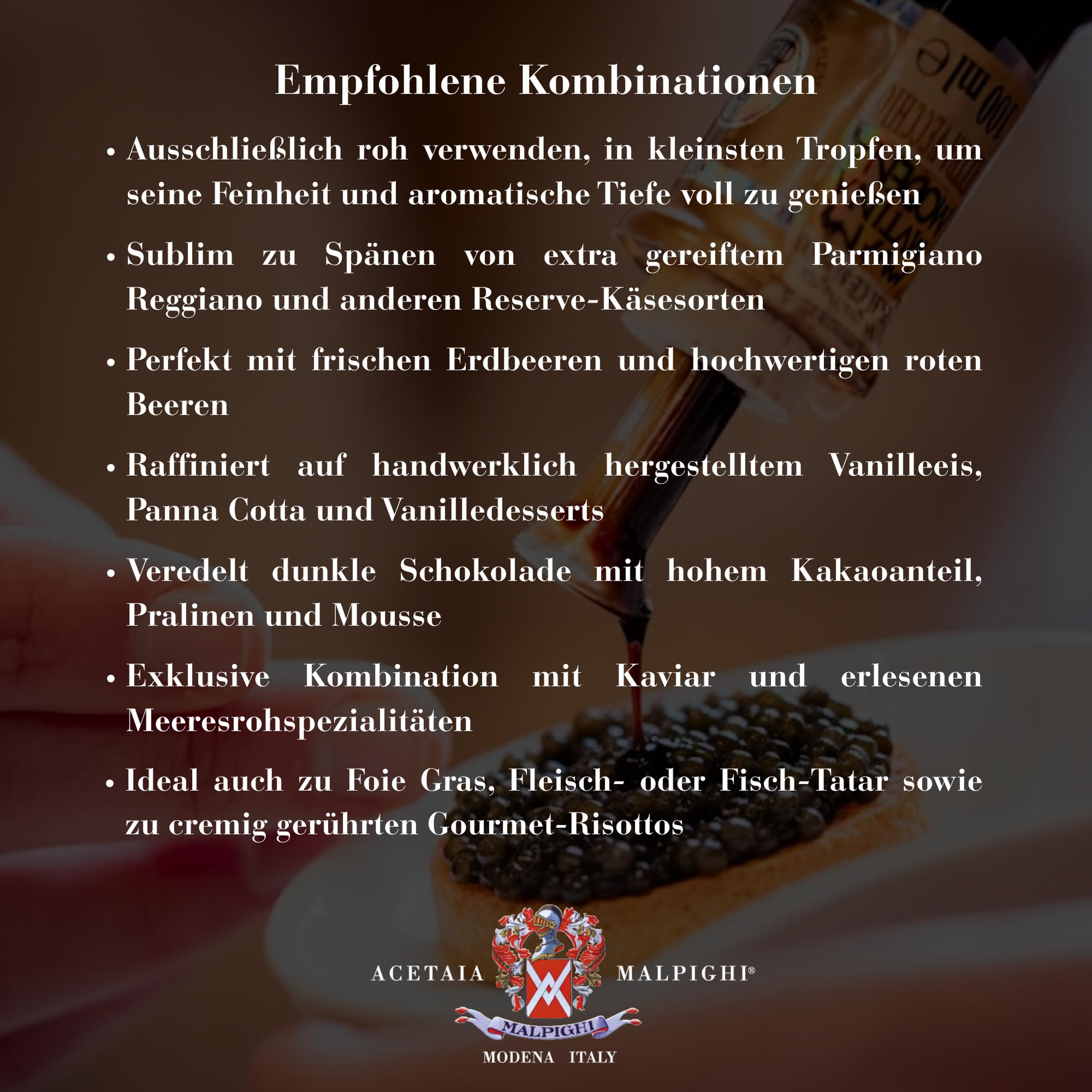 Acetaia Malpighi – Traditioneller Balsamico-Essig aus Modena DOP Extravecchio Secolare – 100 ml – Nur gekochter Most – mit Rezeptbuch und Dosierverschluss