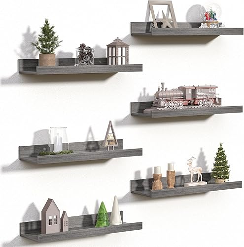 Miniatura 26 de upsimples Estantes flotantes para pared, juego de 6 estantes de pared para almacenamiento decorativo, estante de madera montado en la pared para