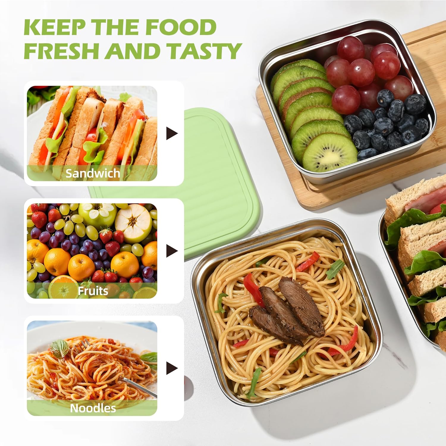 2 Pack Stainless Steel Sandwich Containers, 20oz Leakproof Reusable Metal Lunch Boxes with Silicone Lids, BPA-Free Meal Prep Food Storage Containers for Snacks, Fruits, Salad, Travel & Office Lunch - Image 6