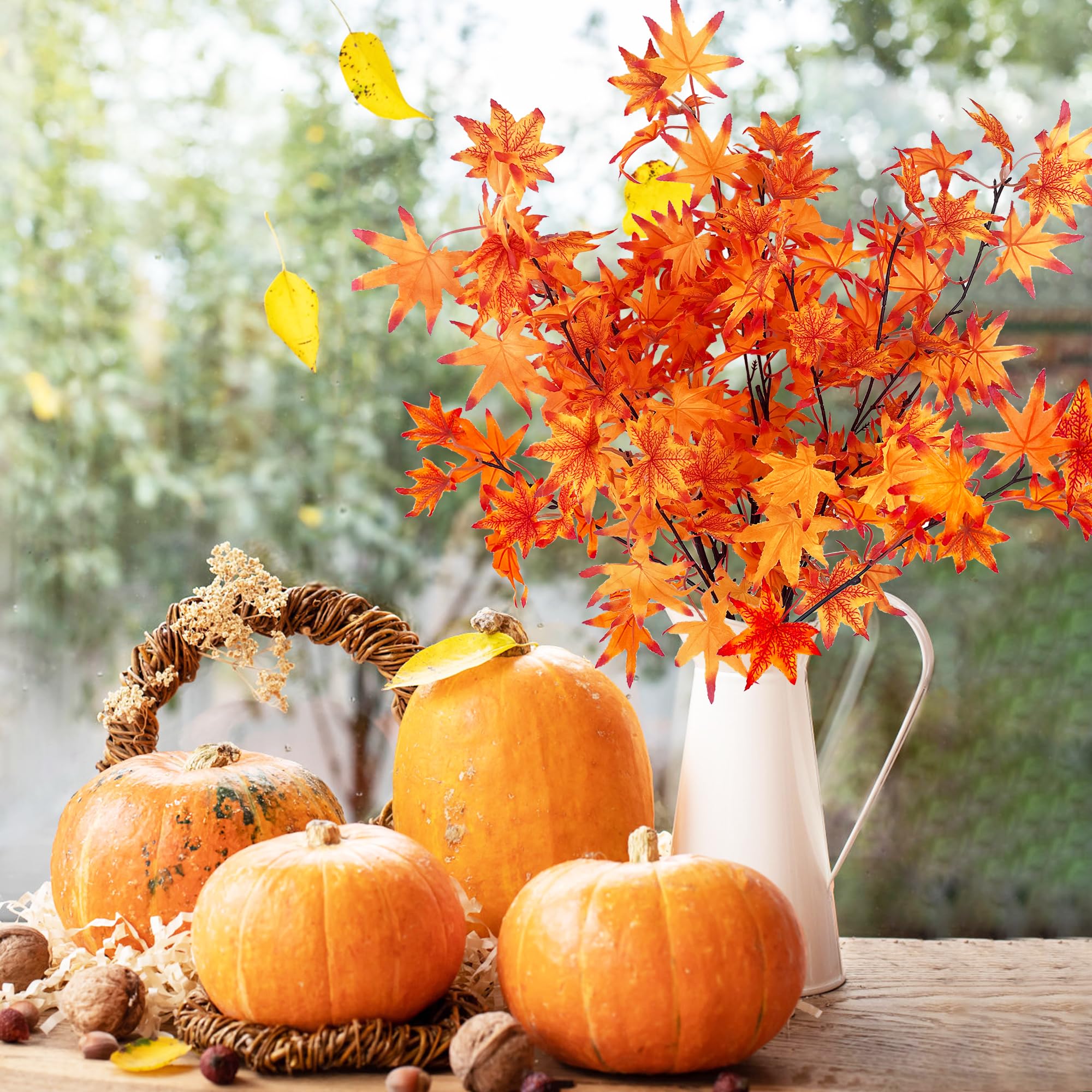 ROLLWAY 3 flores de otoño artificiales, hojas de otoño, decoración de ramas