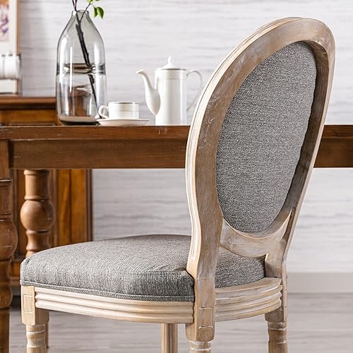 Miniatura 52 de chairus Juego de 2 sillas de comedor de ratán de granja, sillas de campo francesas de cuero con respaldo redondo, sillas laterales ovaladas para