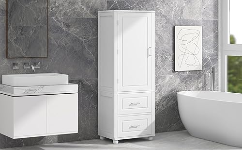 Miniatura 32 de Armario de baño de 64 pulgadas con 4 estantes, puertas y 1 cajón, armario alto con estantes ajustables para baño, cocina en casa, sala de estar