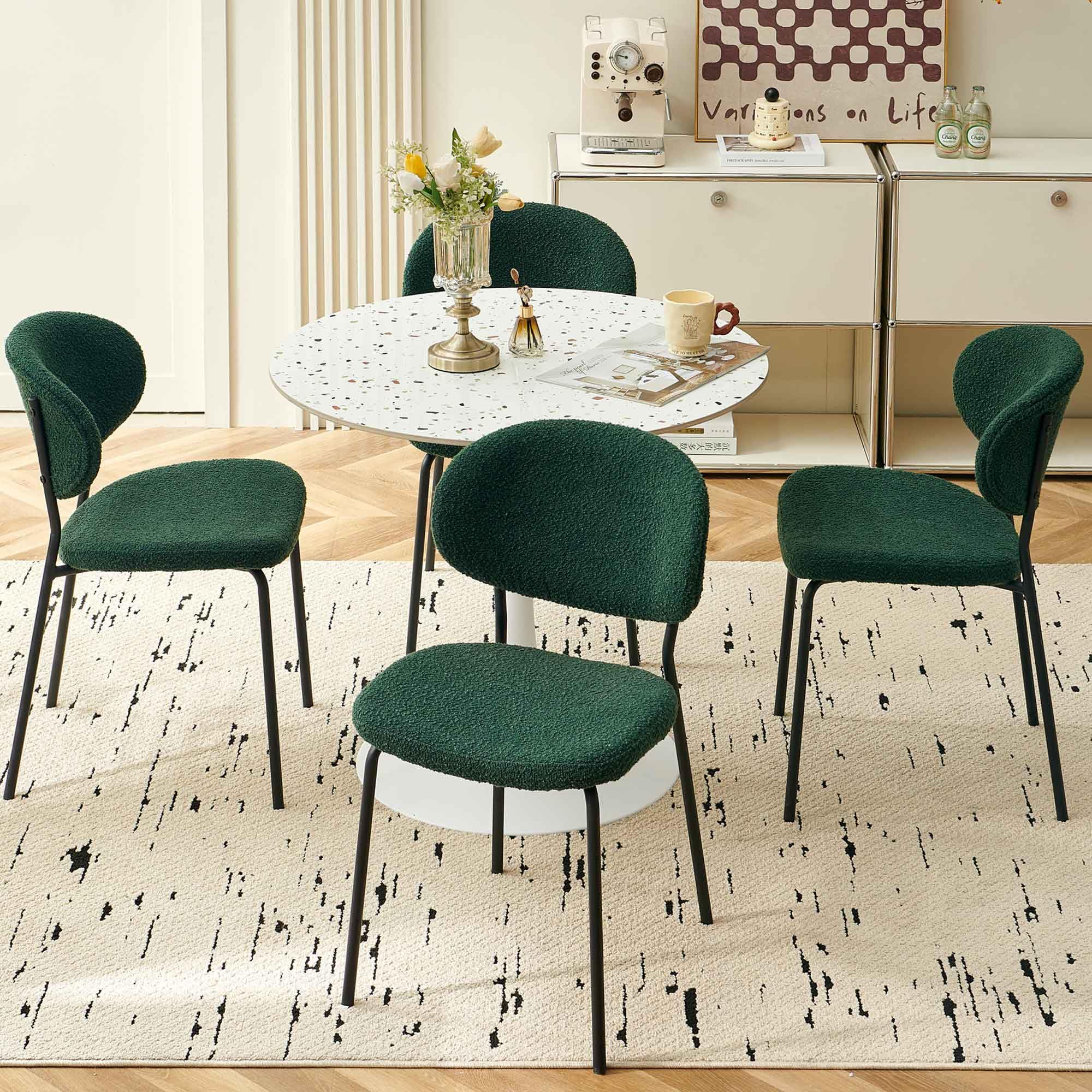 Homedot Modern Kitchen Dining Chairs Set of 4, Stylish Round Dining Room Chairs Boulce Green Reception Room Chairs with Backrest, Space Saving Bedroom
