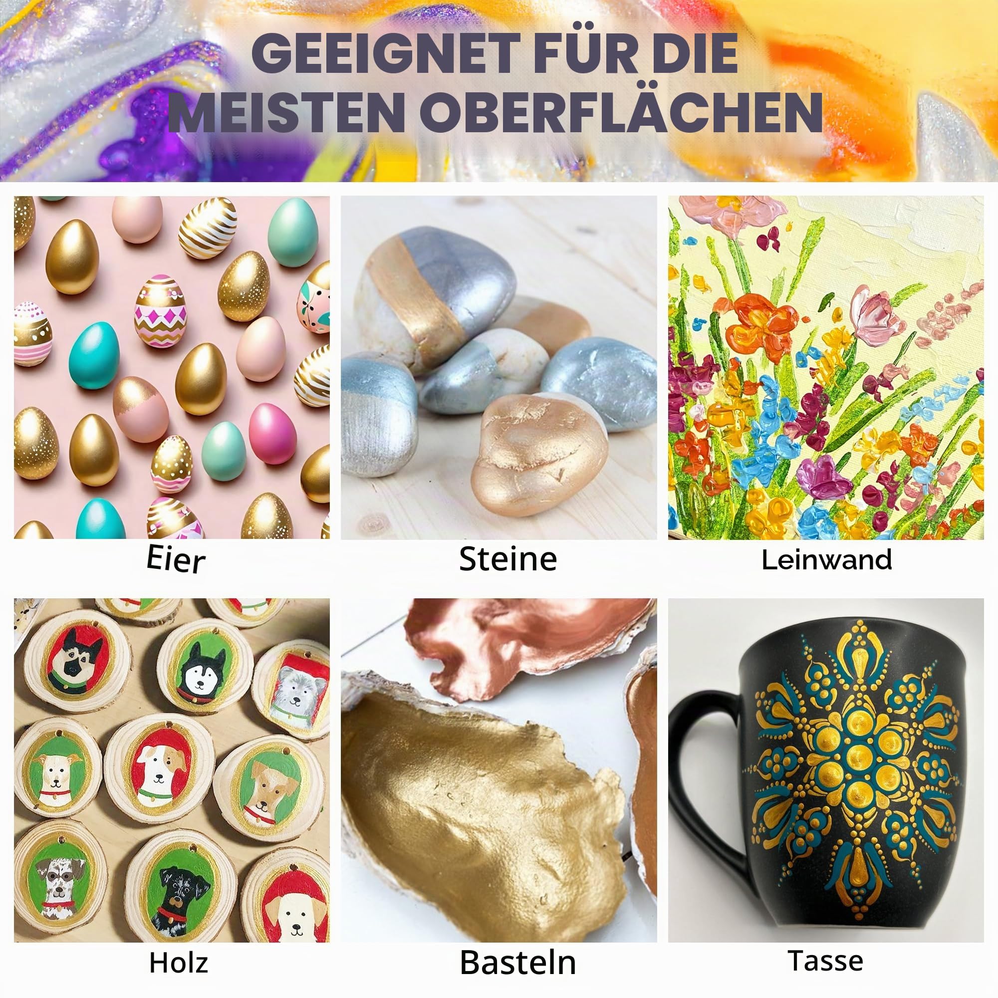 AnyMark Metallic Acrylfarbe, 48 Farben Acrylfarben-Set | Ungiftige Malutensilien für Leinwand, Stein, Holz, Keramik, 2 fl oz/60 ml Flaschen, 12 Pinsel