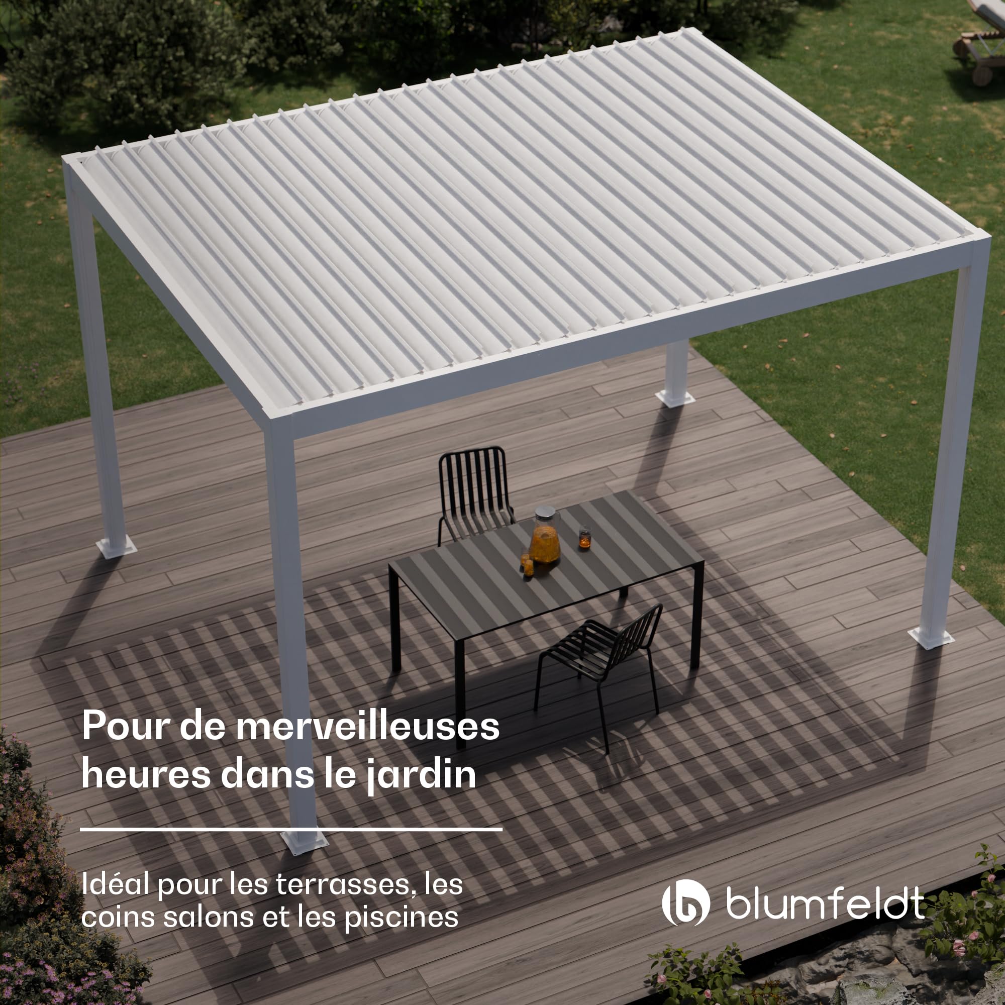 Blumfeldt Tonnelle de Jardin 3x4m, Pergola Bioclimatique avec Toit à Lamelles Réglable, Cadre en Aluminium, Résistant aux Intempéries, Blanc, Facile à Assembler