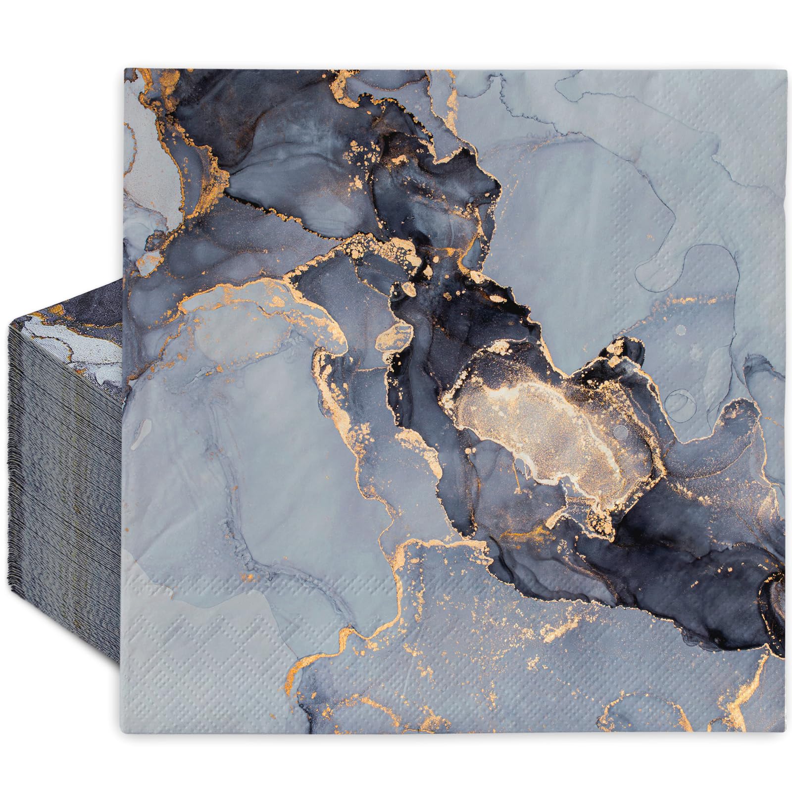 100Pcs Marble Paper Napkins Blue Gold Marbleized Disposable Napkins Decorative Luncheon Dinner Napkins for Wedding Birthday Bridal Shower Party