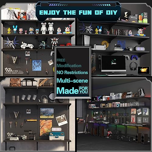Miniatura 8 de DDB Gaming Pegboard Standing Shelf Units, Modular Pegboard and Shelf System with 15 Pieces Organizer Tool Holders
