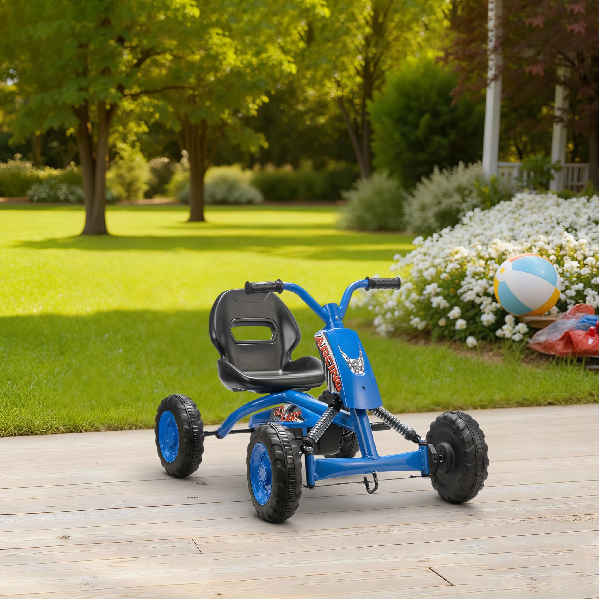 AIYAPLAY Kart Pedales, Go Kart con Ruedas PP, Marco de Acero, Carga 30 kg, para Niños y Niñas de 2-5 Años, Azul