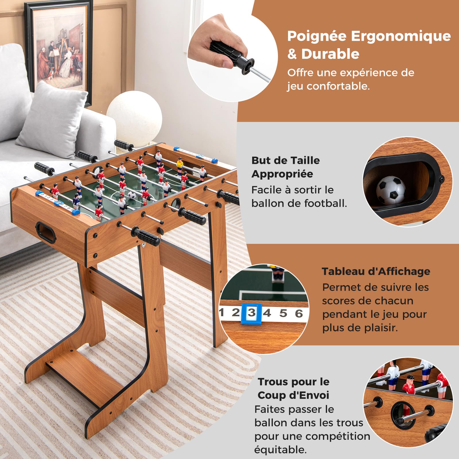 DREAMADE Baby-Foot Pliable, 2-4 Joueurs, 69 x 60 x 71 cm, 2 Balles