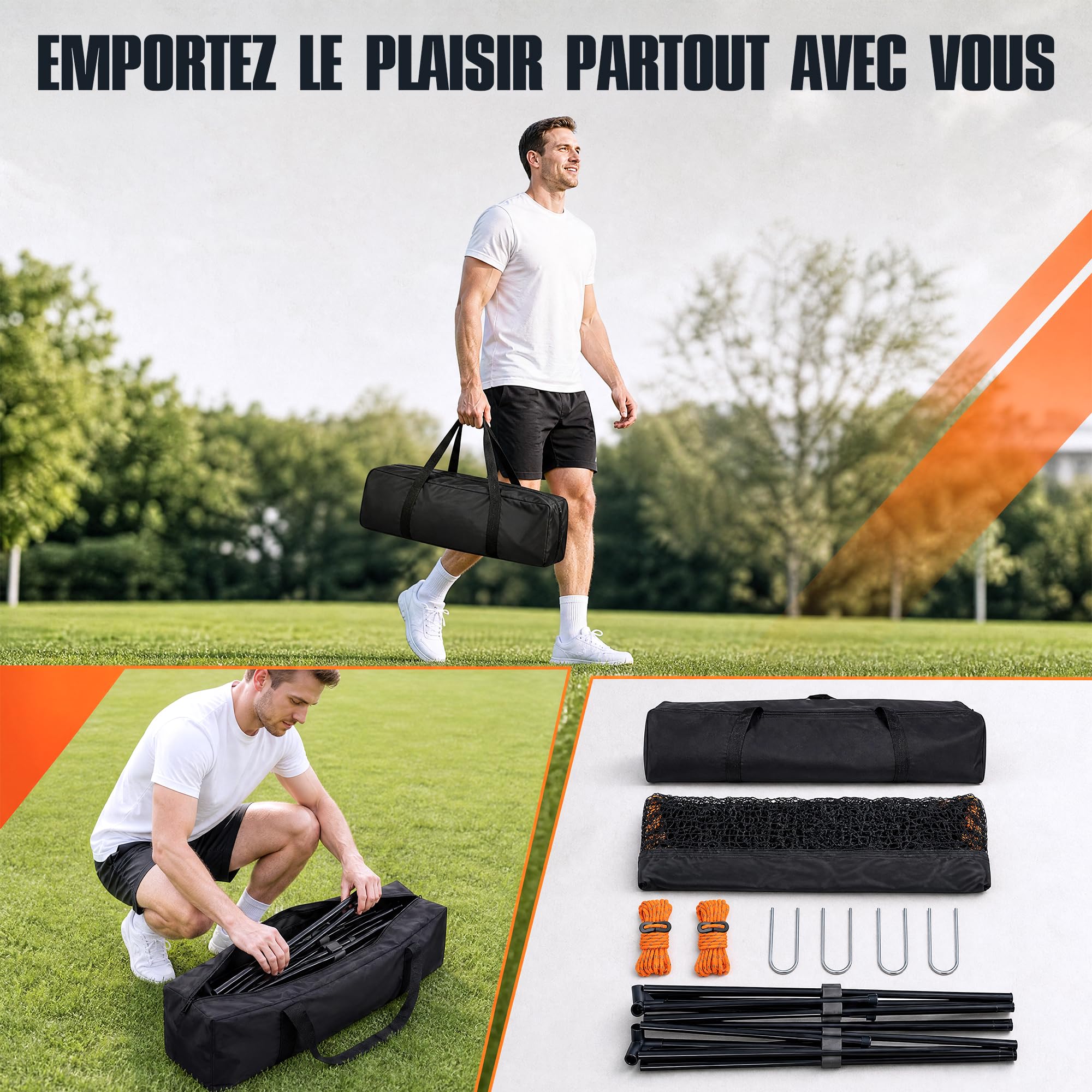 Filet de Badminton Portable pour l'intérieur et l'extérieur - Réglable en Hauteur sur 4 Positions - pour Tennis, Football, Tennis, Pickleball, Volley-Ball, Badminton - Facile à Installer