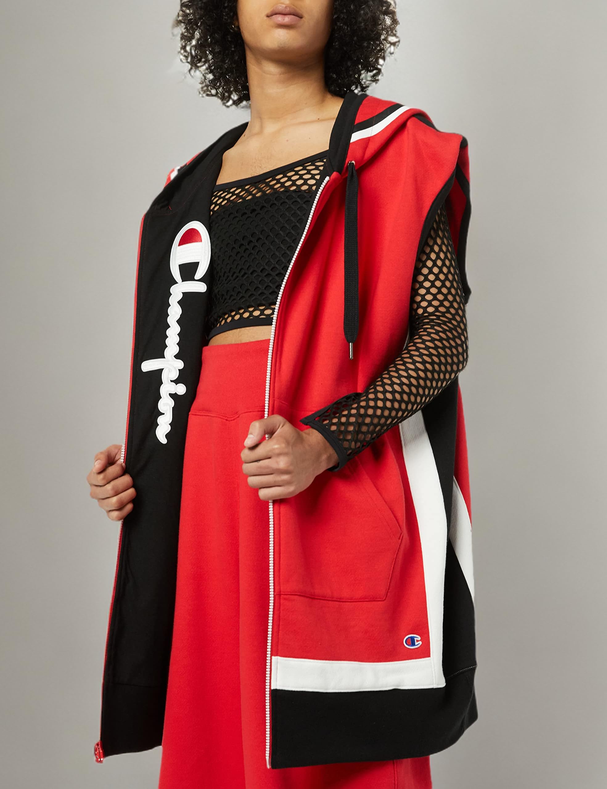 Champion Damska bluza z kapturem oversized Reverse Weave Vest, czerwony/heban/biały-510515, L-XXL