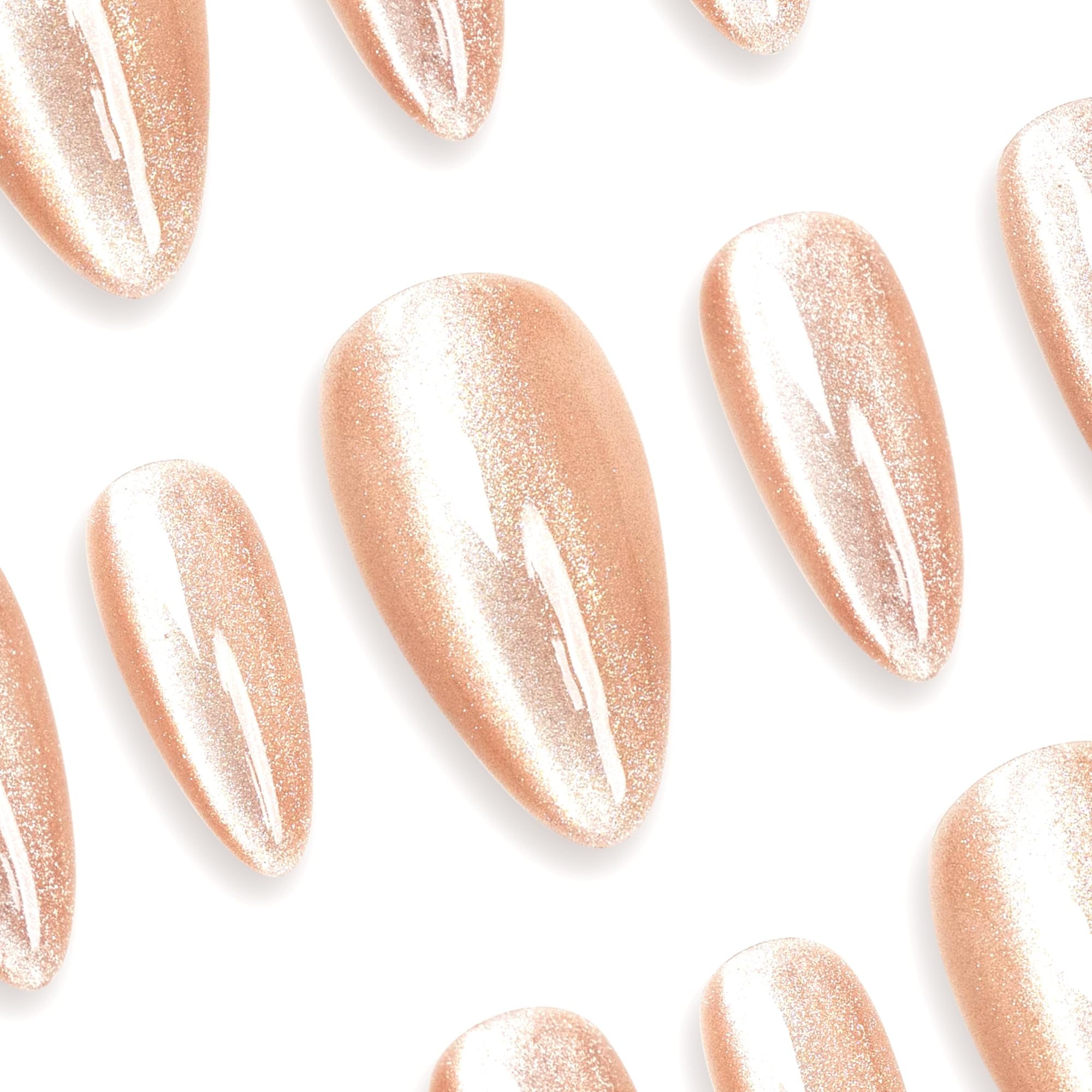 Sun&Beam Nails Handmade Press-on Medium Long Almond Flesh Color Cat Eye Design Charming False Nail Tips 10 Pcs (#121 M) — view 3