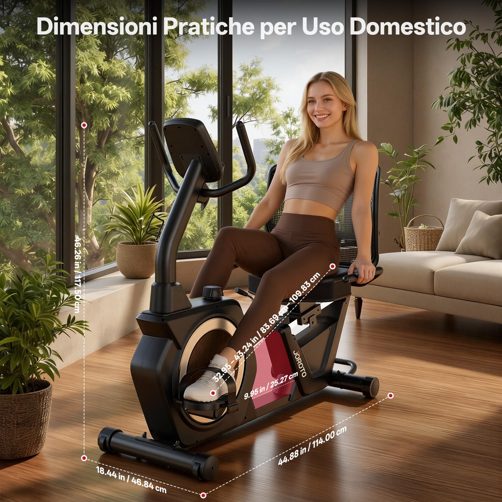JOROTO JH50 Cyclette Orizzontale, Cyclette da Seduta Bluetooth con App, 16 Livelli di Resistenza Magnetica, Sella e Schienale Regolabili Fino a 182KG, Display LCD, Sensori di Frequenza Cardiaca