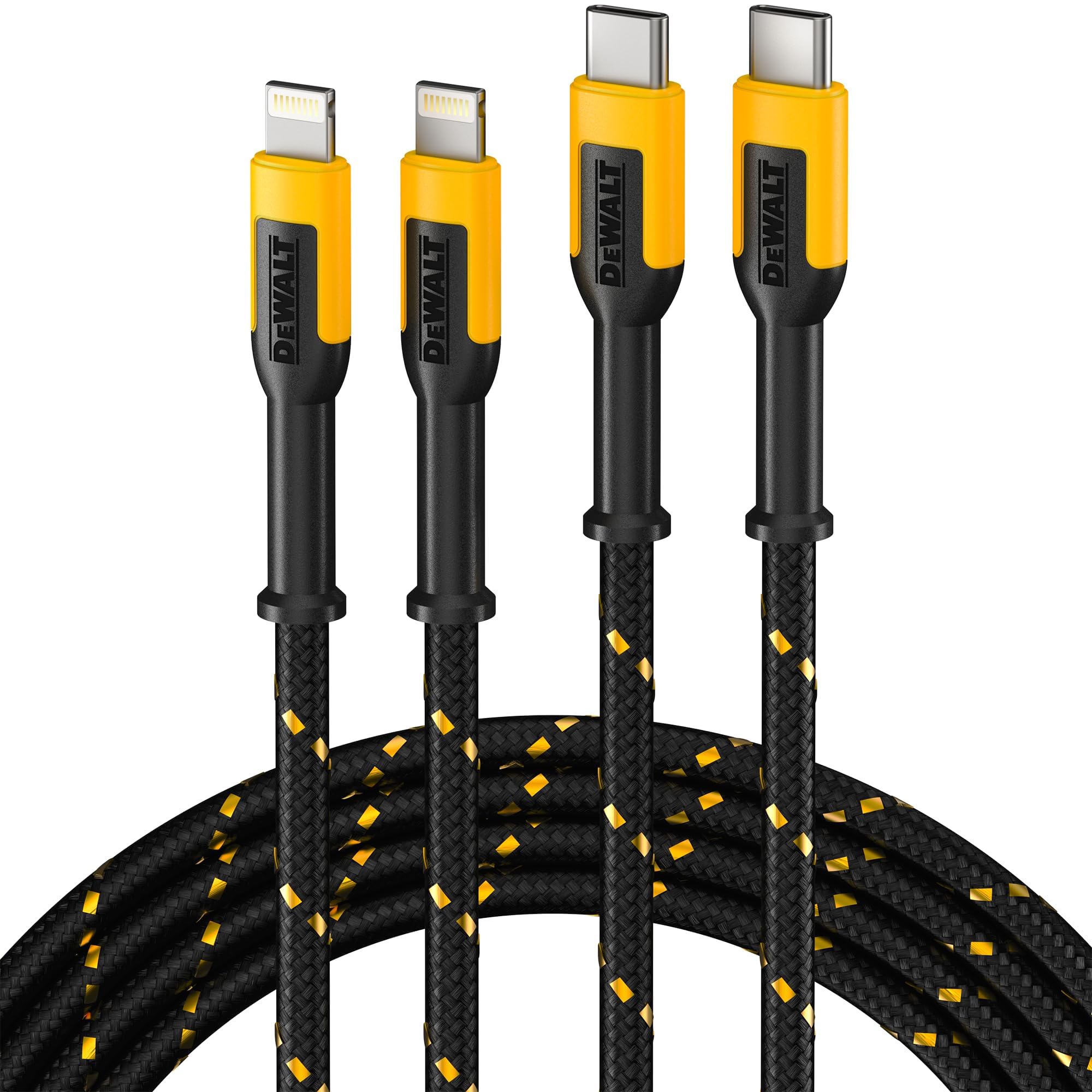 DEWALT Cable Lightning vers USB Câble tressé renforcé pour cordon de chargeur Lightning Compatible avec iPhone Câble (4 pieds - 2 câbles)