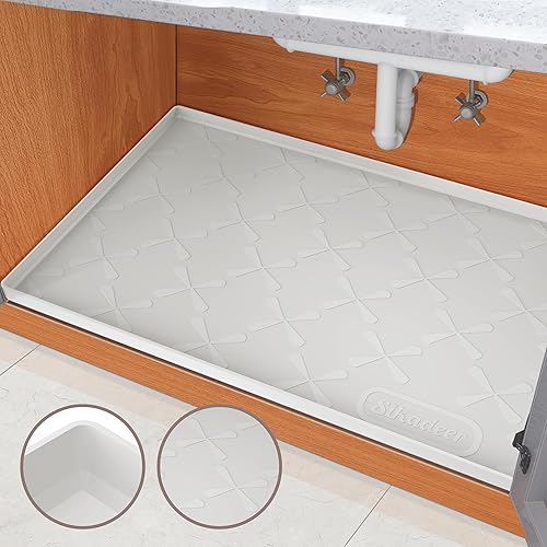 Tapete para debajo del fregadero para cocina, impermeable, 31 x 22 pulgadas, tapete de silicona para gabinete para baño, organizador debajo del