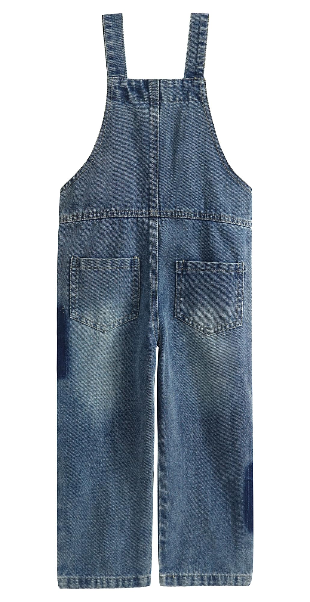 KIDSCOOL SPACE Mono de Mezclilla para Niñas, Tirantes Ajustables para Niños Pequeños y Grandes, Pantalones Dungarees de Mezclilla Desgarrados