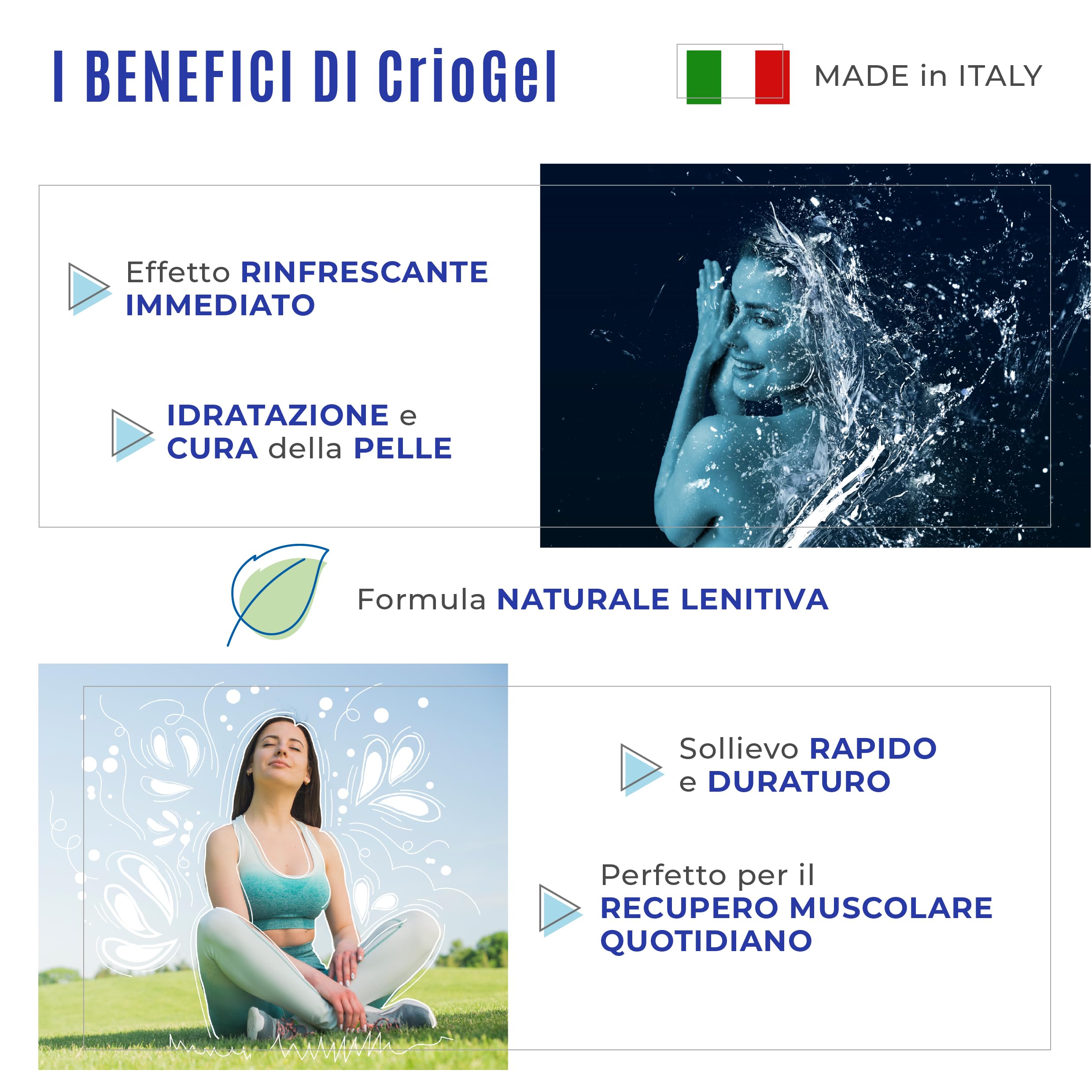 CrioGel - Nuova Formula Potenziata - Gel al mentolo effetto freddo per l'affaticamento muscolare e articolare, strappi, edemi, contusioni, botte e gonfiore - Azione rinfrescante e lenitiva