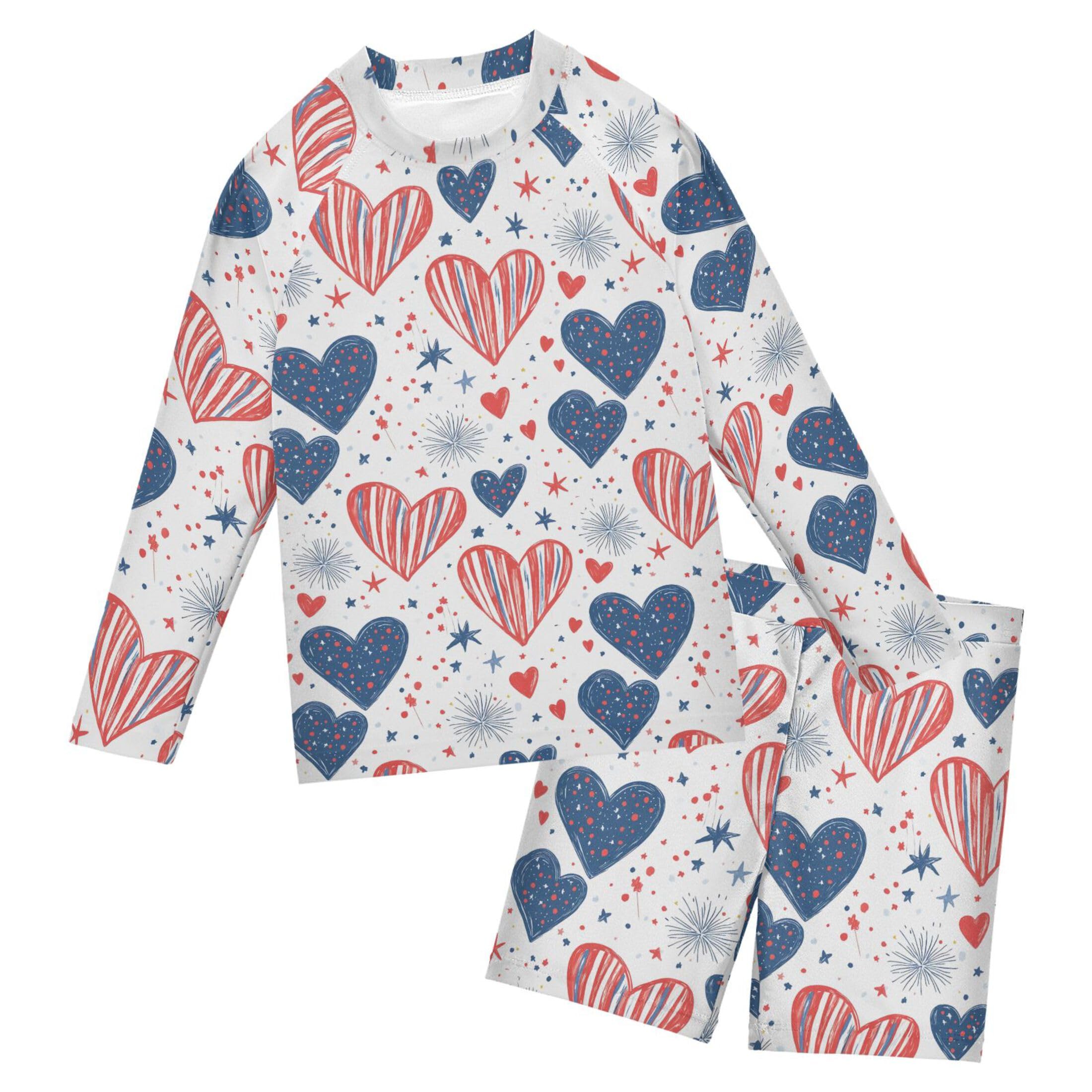 July 4th Independence Day Heart Baby Boys' Toddler Long Sleeved Rashguard Swim Bathing Suit Set B0404584