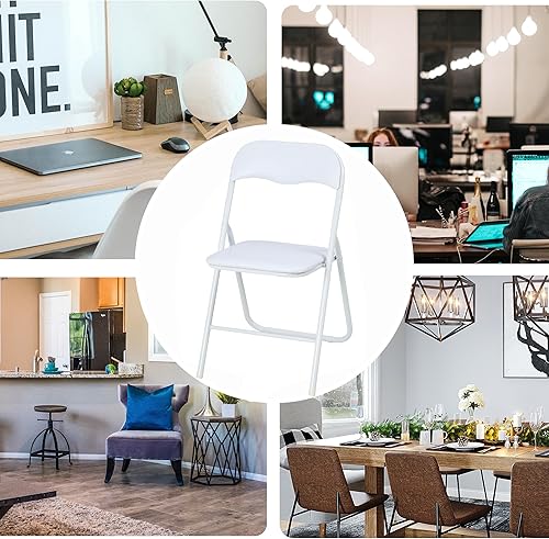Miniatura 7 de Domenow Sillas plegables con asientos acolchados, sillas plegables de metal blanco con almohadillas antideslizantes para escritorios, oficina en