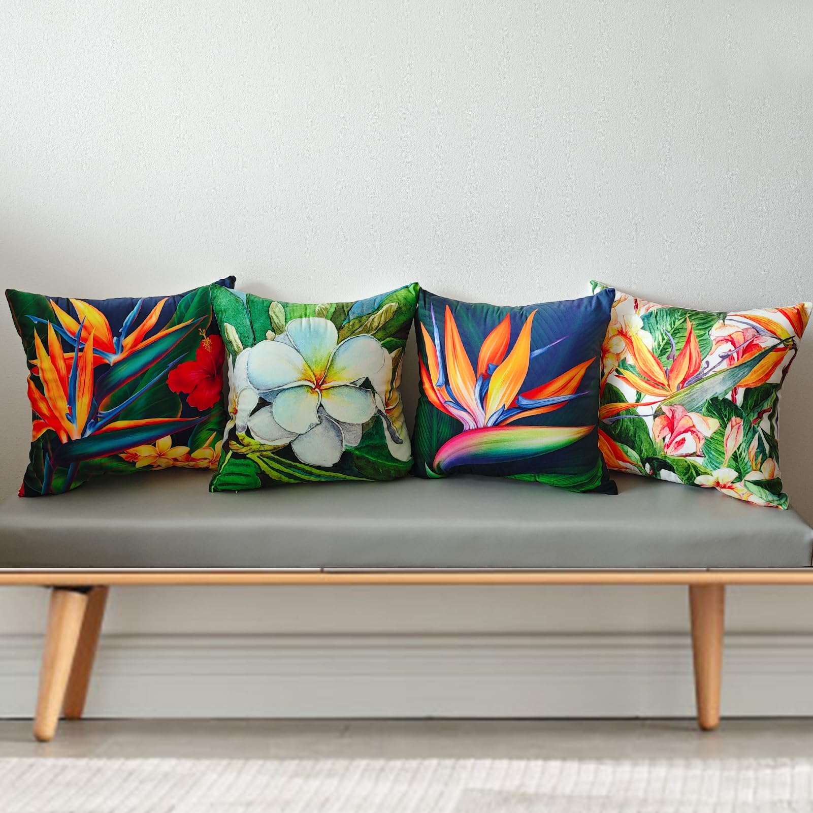 Lot De 4 Housses De Coussin 45x45cm Velours Feuille De Ginkgo - Décoration Canapé Et Chambre