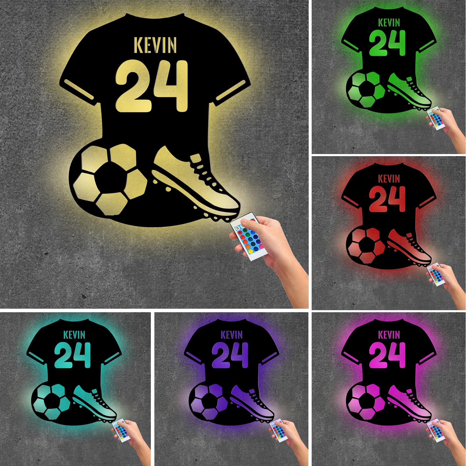 Panneau néon LED Personnalisé en Jersey de Football pour Décoration Murale, 16 Couleurs de Lumière avec Télécommande, Décoration Chambre, Sportive, Fête, Bar, Cadeau Fan de Football