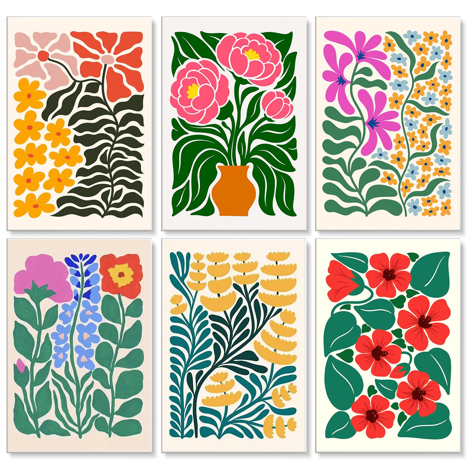 GEEHEIY 6 Pack Paint by Numbers for Adults, Floral DIY Painting Kit, Colourful Botanical Flower Paint by Number Canvas for Beginners, Matisse Inspired Wall Art Craft Set, Home Decor Gift, 20 x 30 cm